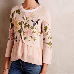 Anthropologie Floral Embroidered Cardigan - Pink and Green